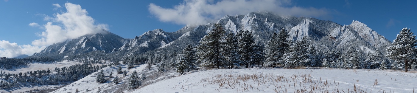 View of Bear Peak and The Flatirons in Winter