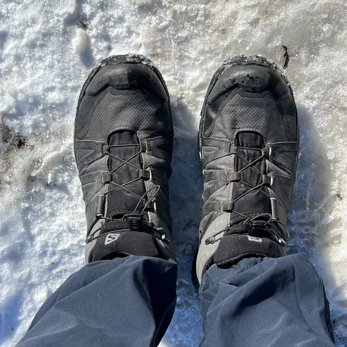 Salomon X Ultra 4 GTX hiking shoes perform well in snow, slush, and mud.