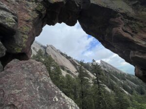 the royal arch hike in boulder colorado - view through arch north
